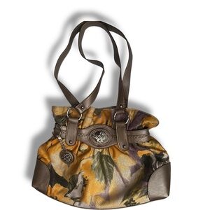 Vintage Floral Shoulder Tote Bag Purse Gray & Gold Extra Large Y2K